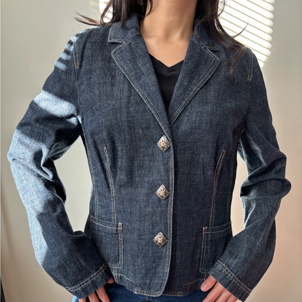 Y2K Grunge Navy Blue Denim Streetwear Jean Jacket Size Small